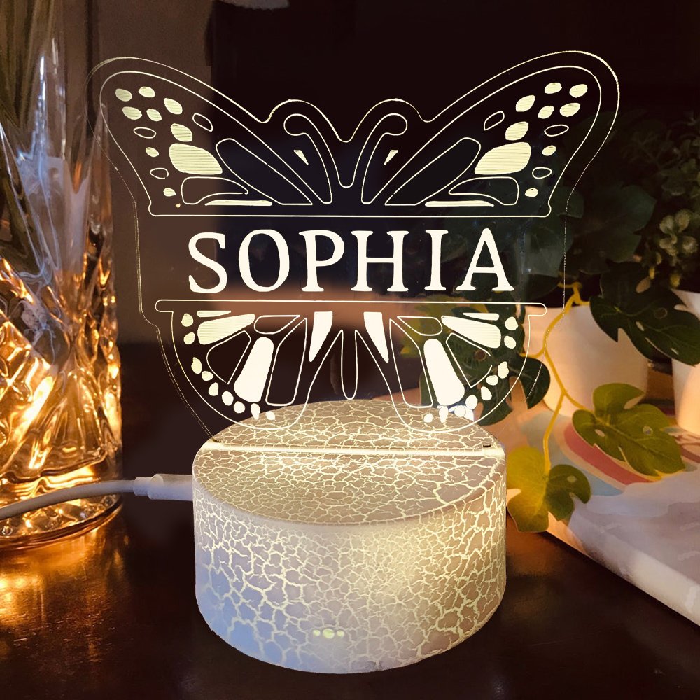 Personalised Butterfly Name Rainbow Night Light