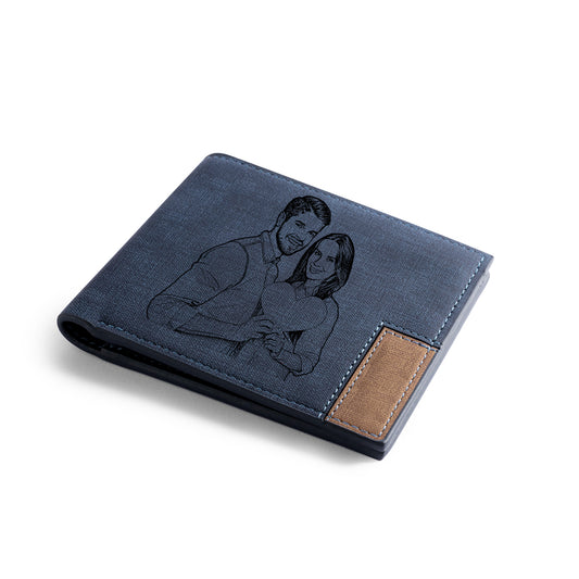 Men's Personalised Photo Engraved Blue Wallet