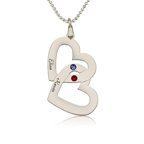 Twin Hearts Couple's Name & Birthstones Personalised Necklace
