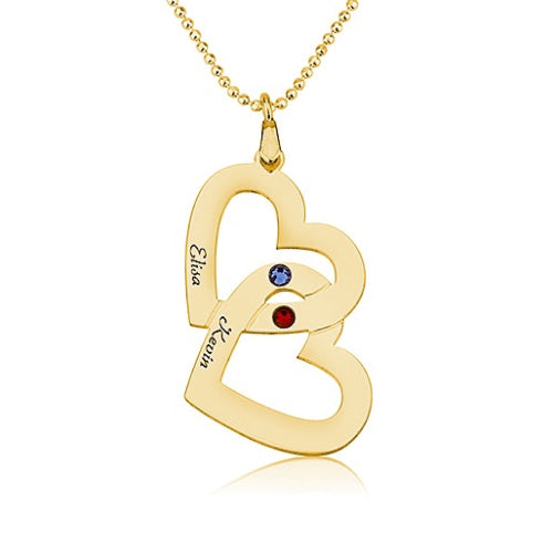 Twin Hearts Couple's Name & Birthstones Personalised Necklace