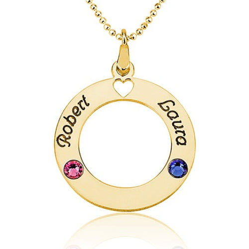 Name & Birthstone Circle Personalised Necklace- 2 Names