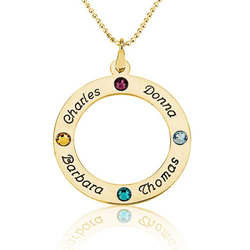 Name & Birthstone Circle Personalised Necklace-4 Names