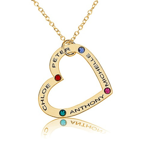 Family Heart & Birthstones Personalised Necklace
