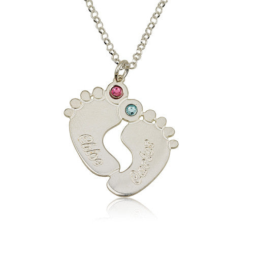 Baby Feet Two Names Birthstones Personalised Necklace