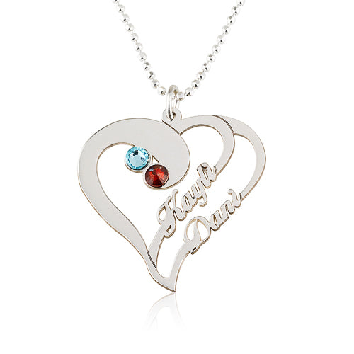 Heart necklace with name and deals birthstone