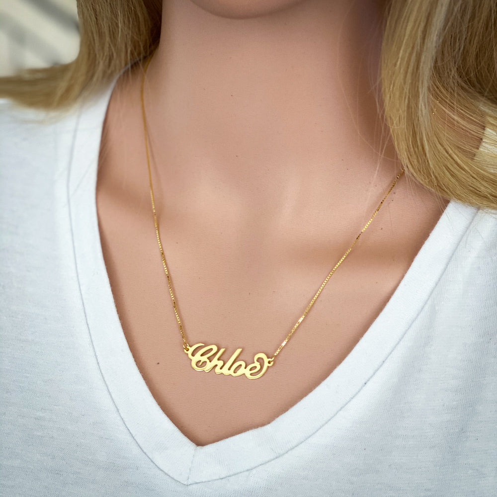 18K Solid Gold Personalised Carrie Style Name Necklace