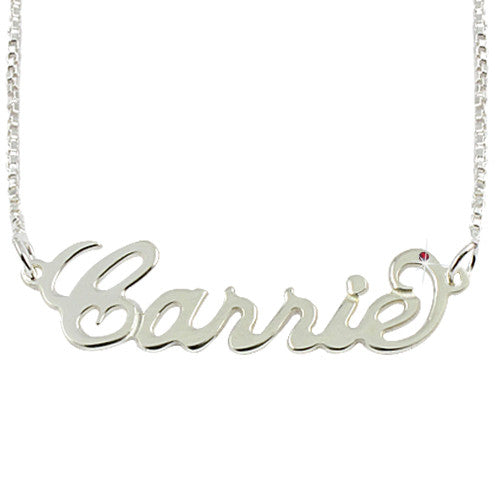 'Small' Carrie Style Personalised Name Necklace with Birthstone