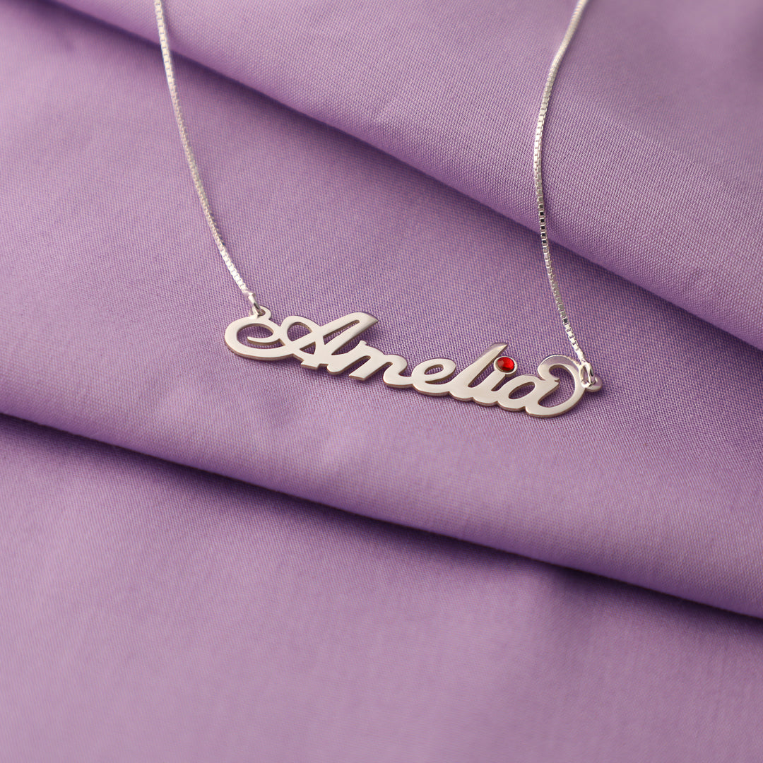 Carrie Style Name Personalised Necklace with Birthstone
