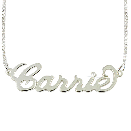 14K Solid Gold Personalised Carrie Style Name Necklace with Swarovski on the i
