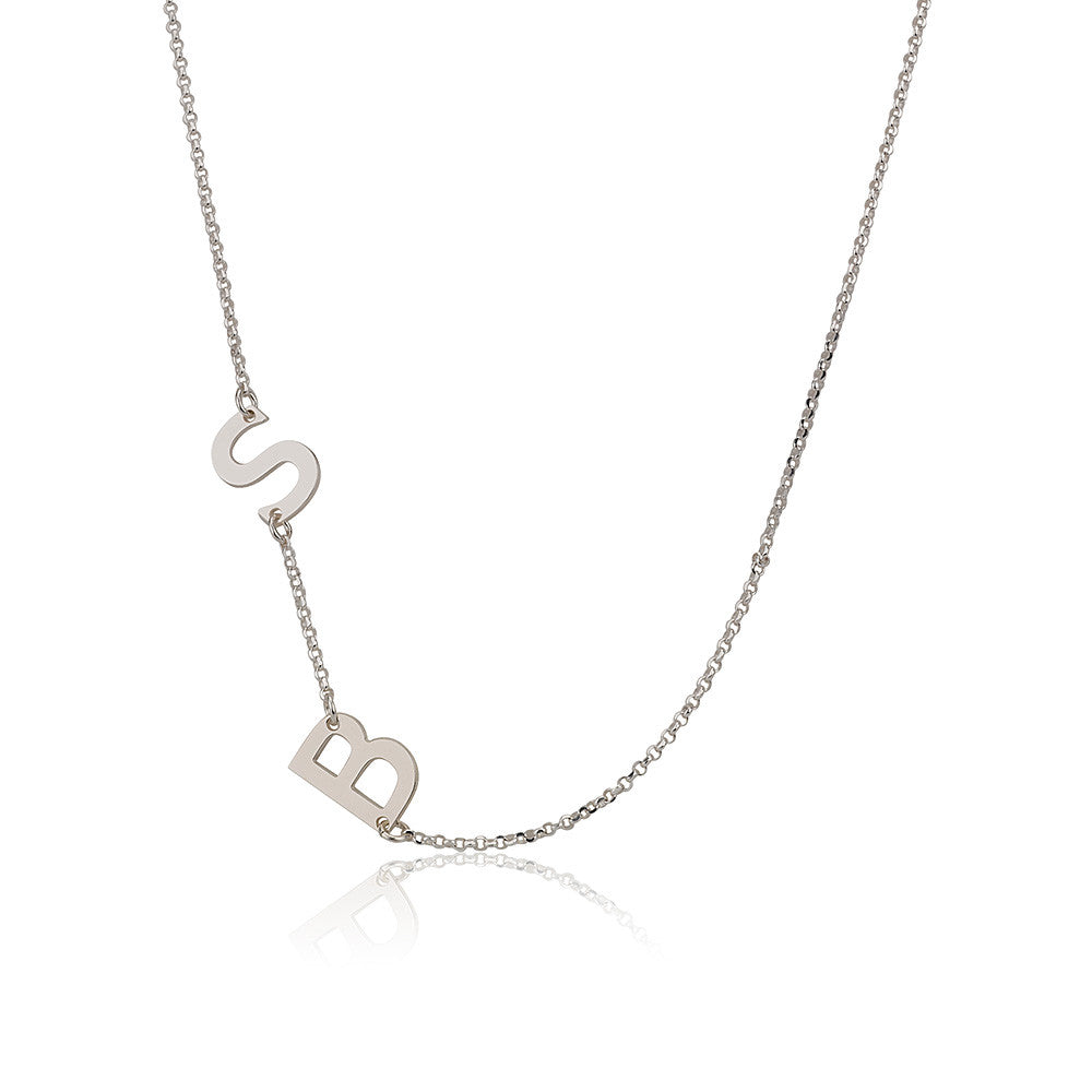 Sideways initial necklace deals silver