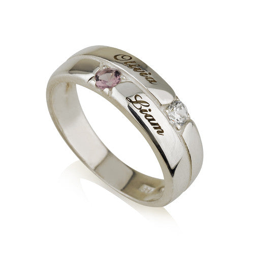 Personalised Two Names and Birthstones Stacker Ring