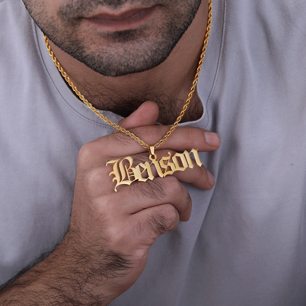 Personalised Large Old English Name Necklace for Men