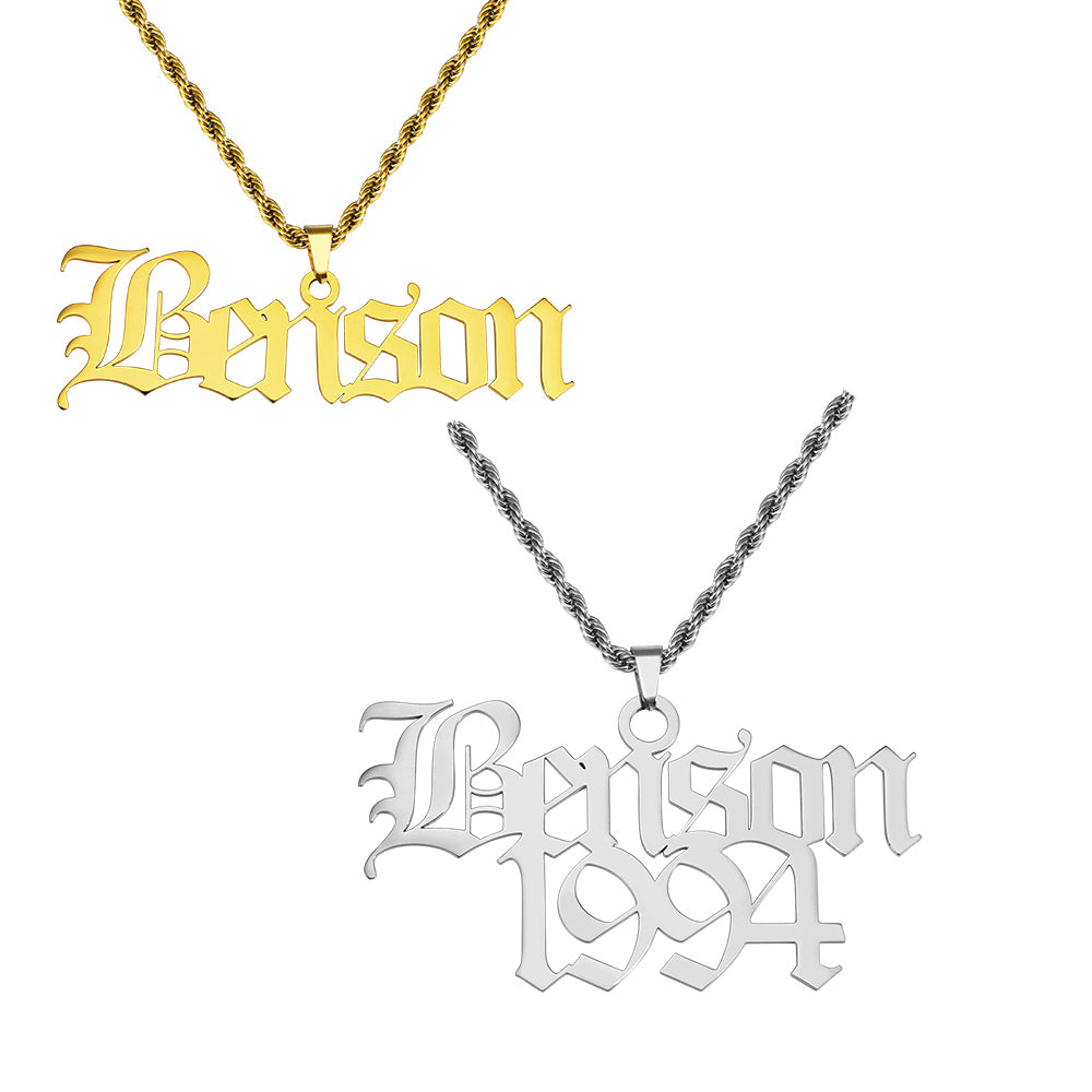Personalised Large Old English Name Necklace for Men