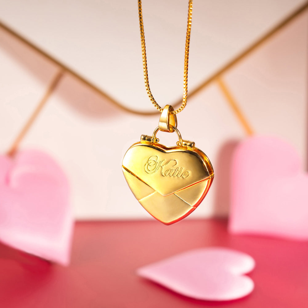 Personalised Love Note Envelope Heart Locket Necklace