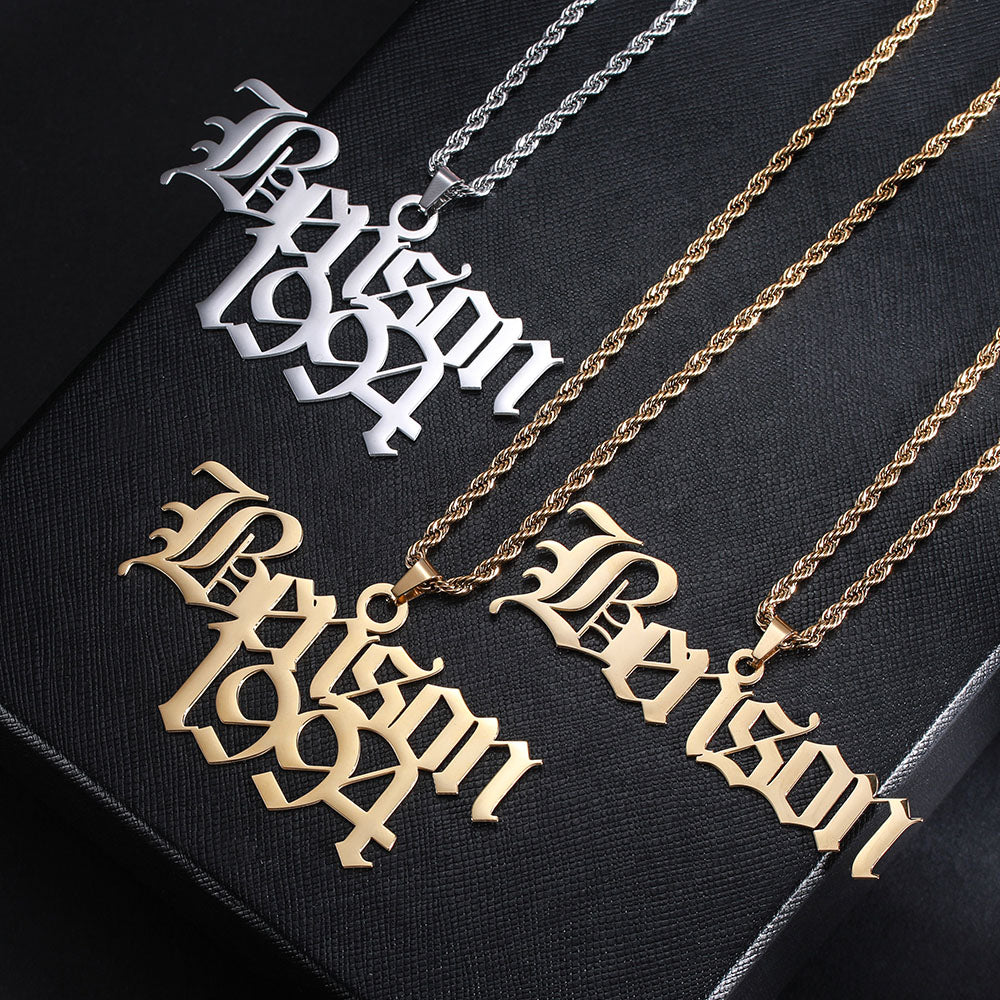 Personalised Large Old English Name Necklace for Men