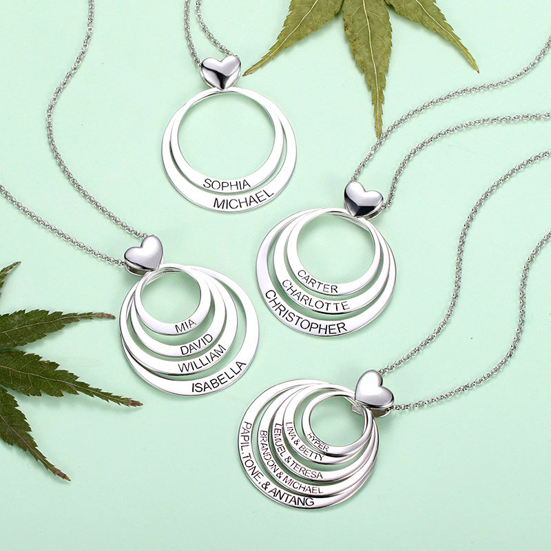 Personalised Family Stacked Rings Necklace with Heart
