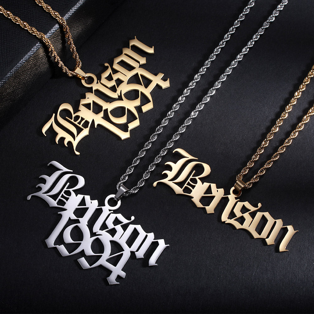Personalised Large Old English Name Necklace for Men
