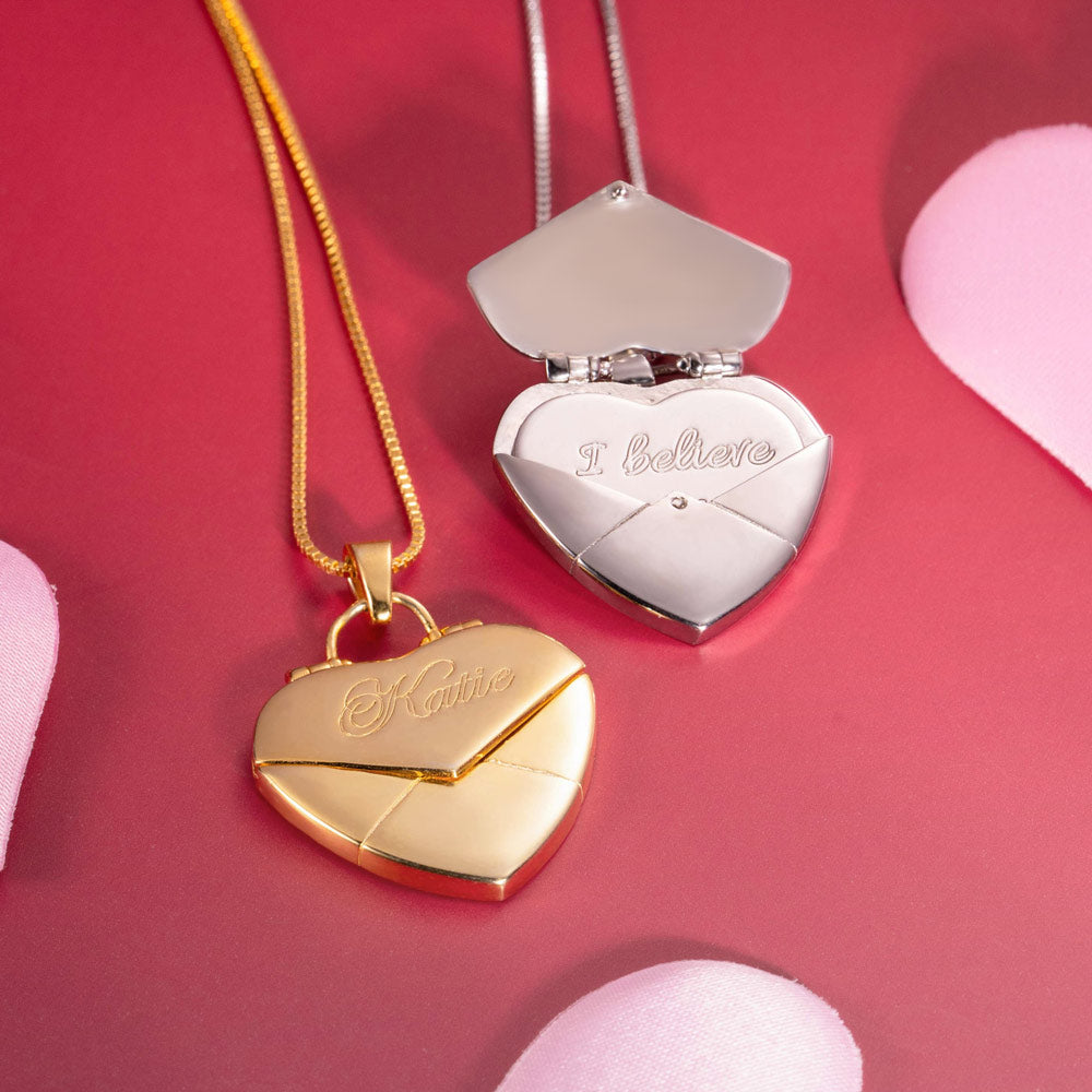 Personalised Love Note Envelope Heart Locket Necklace