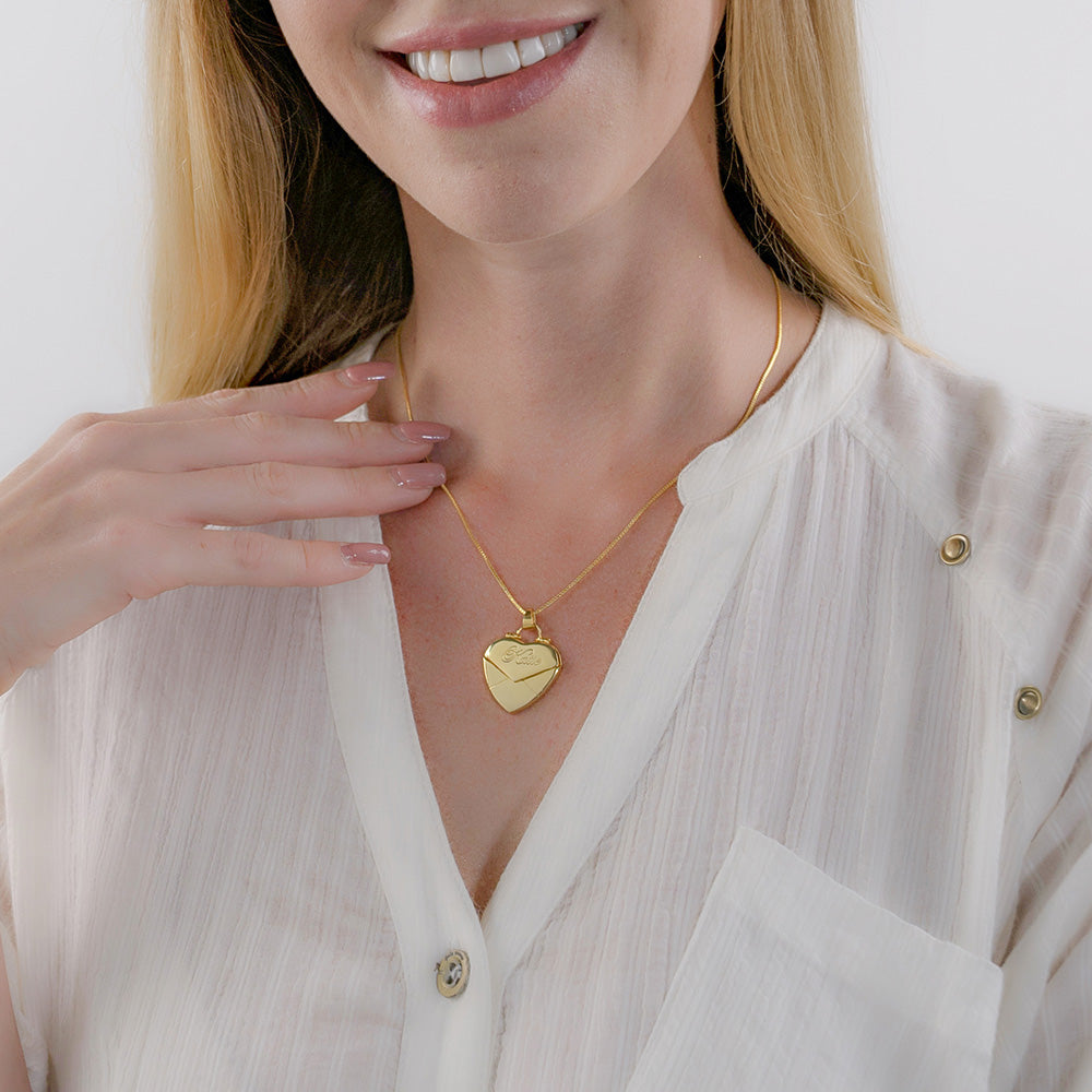 Personalised Love Note Envelope Heart Locket Necklace
