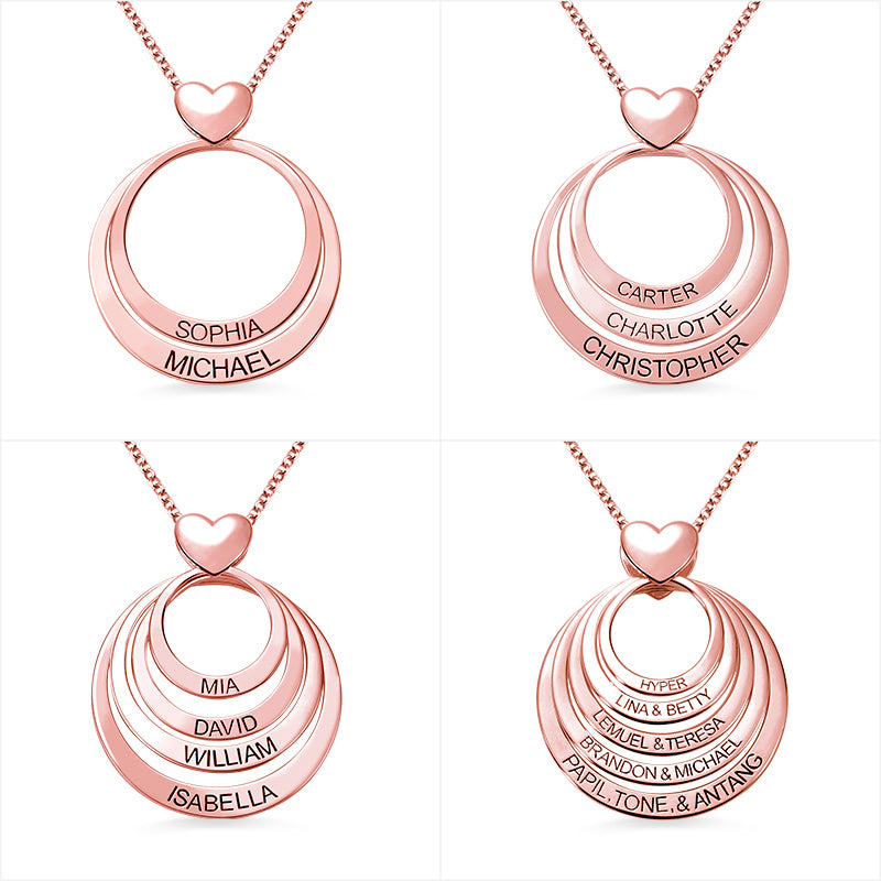Personalised Family Stacked Rings Necklace with Heart