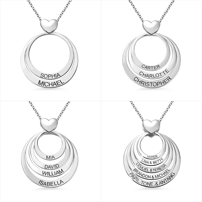 Personalised Family Stacked Rings Necklace with Heart