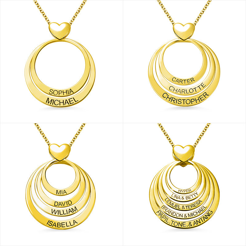 Personalised Family Stacked Rings Necklace with Heart