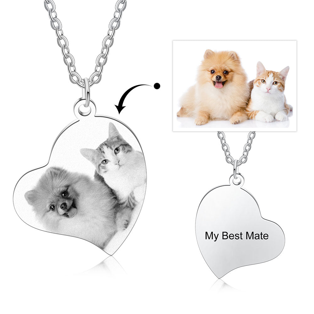 Stainless Steel Personalised B&W Photo Heart Necklace