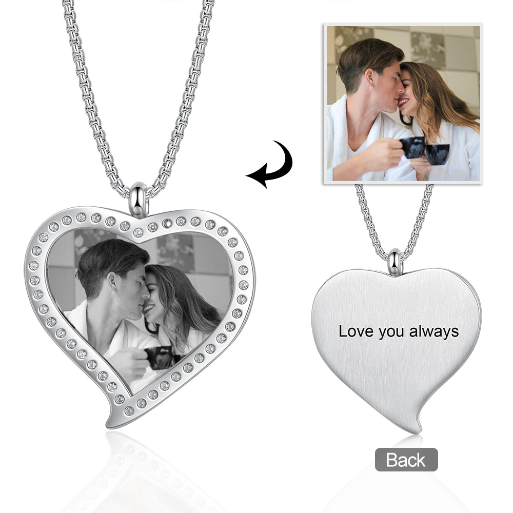 Stainless Steel Personalised B&W Photo Heart Necklace