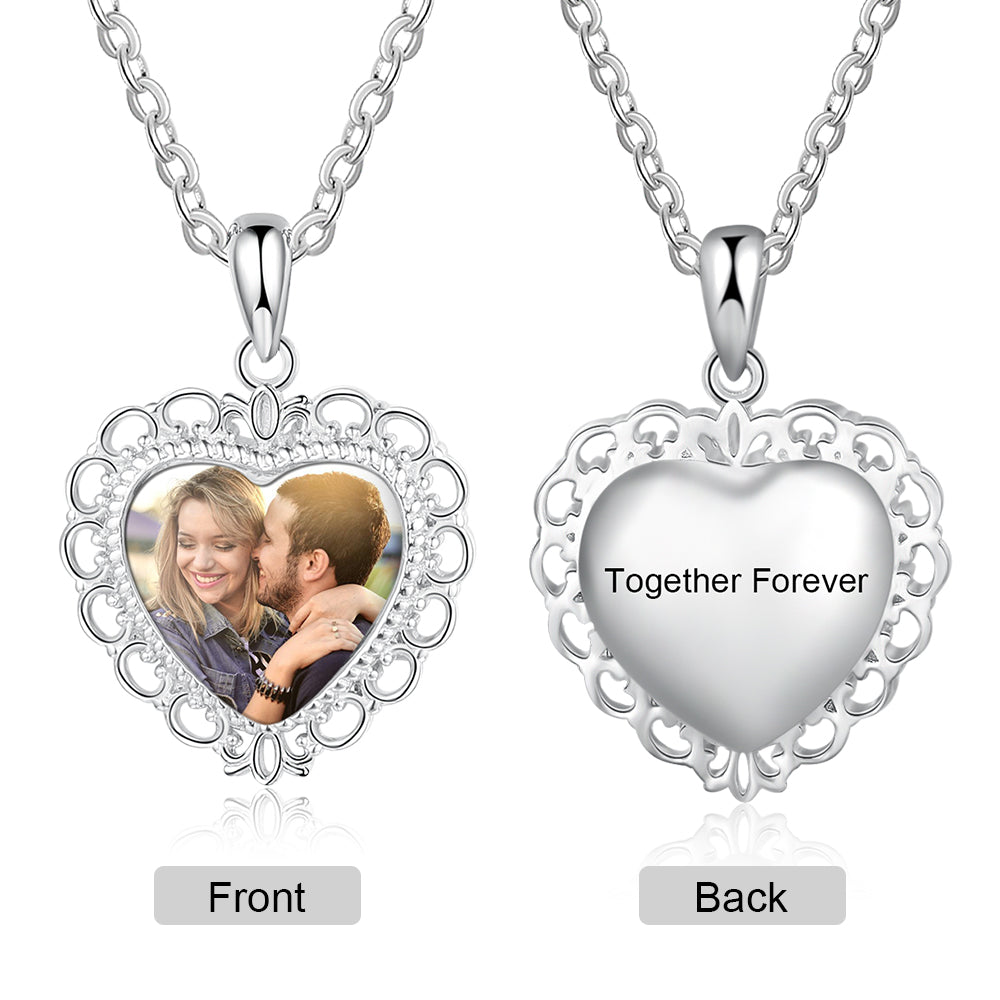 Rhodium Plated Personalised Photo Heart Necklace