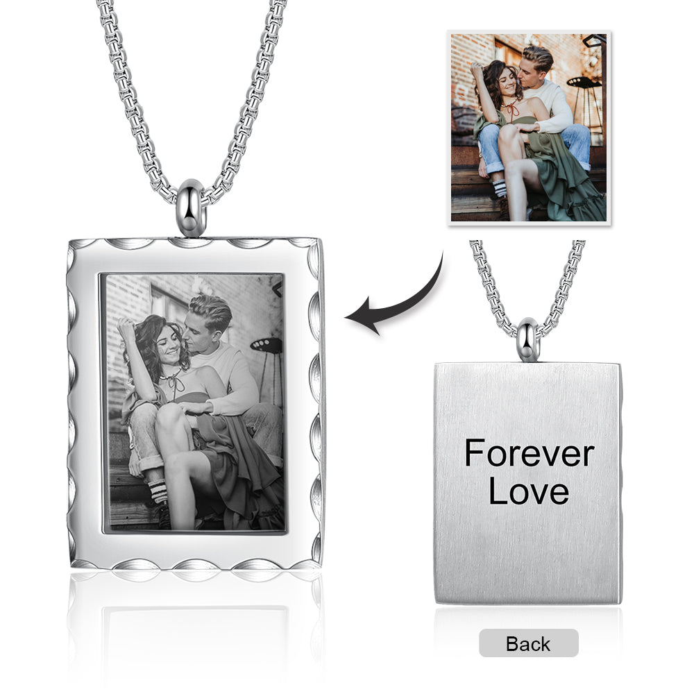 Stainless Steel Personalised B&W Photo Frame Necklace
