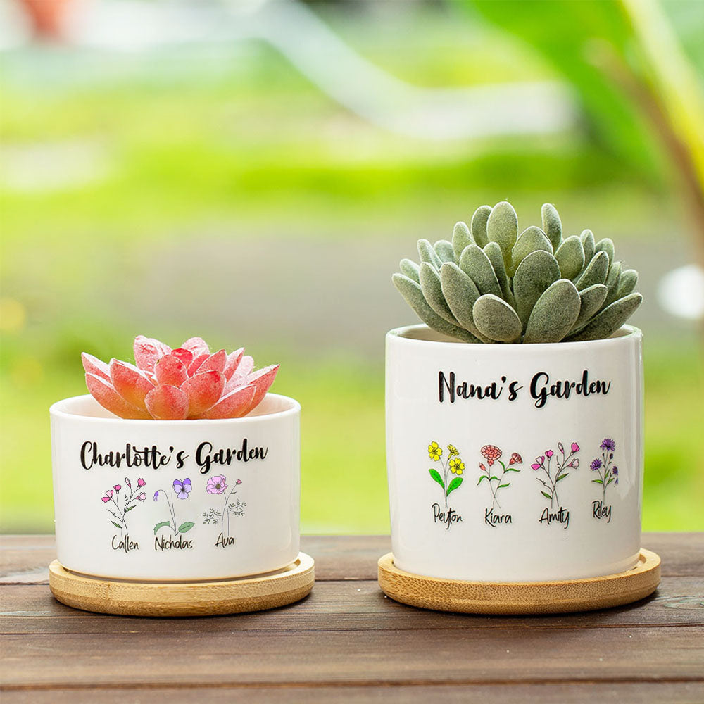 Large Personalised Mother's Day Ceramic Birth Flower Pot Planter
