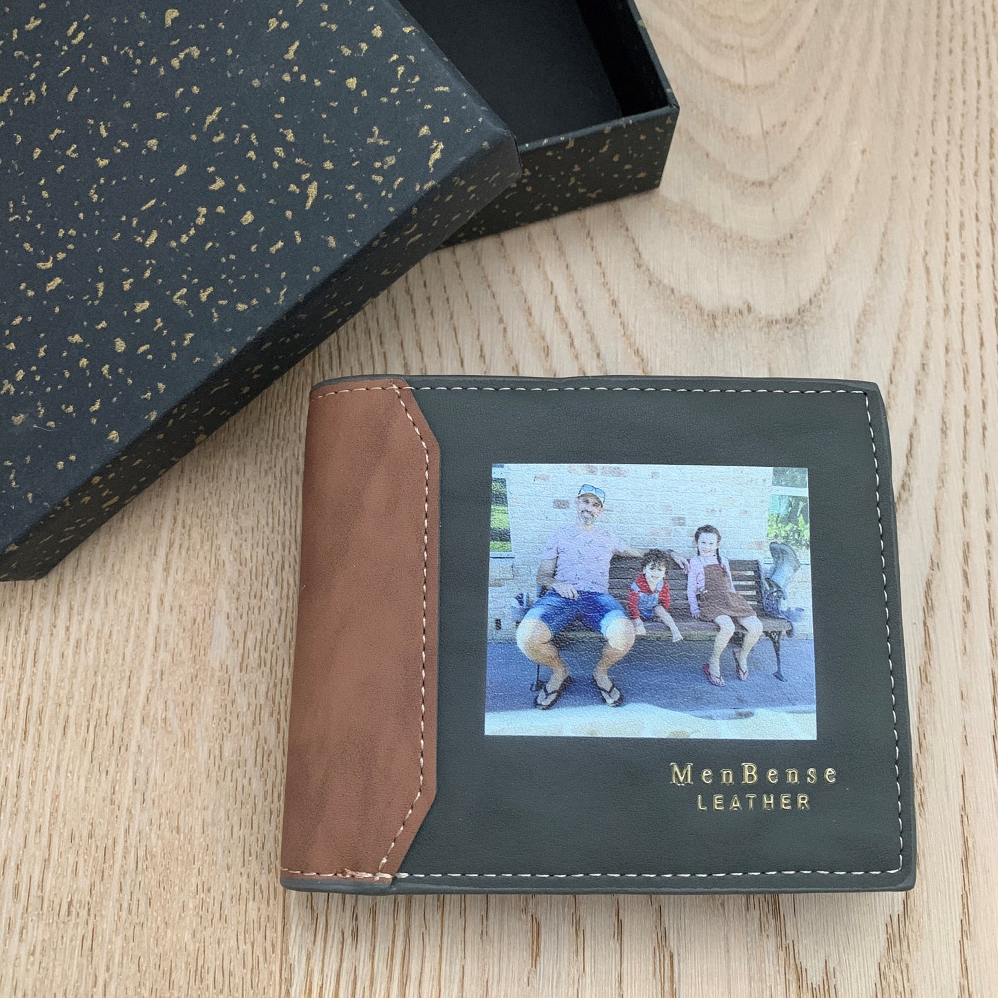Men's Personalised Photo Engraved Dark Grey Wallet