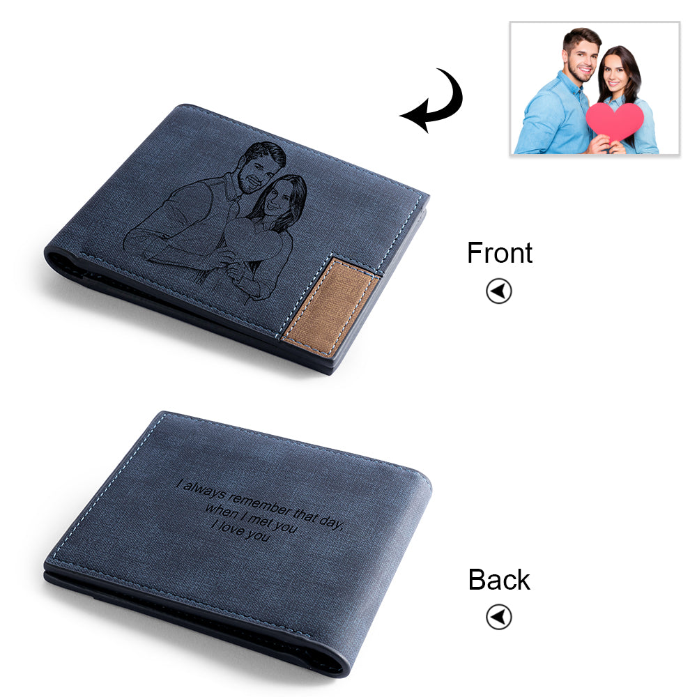 Men's Personalised Photo Engraved Blue Wallet