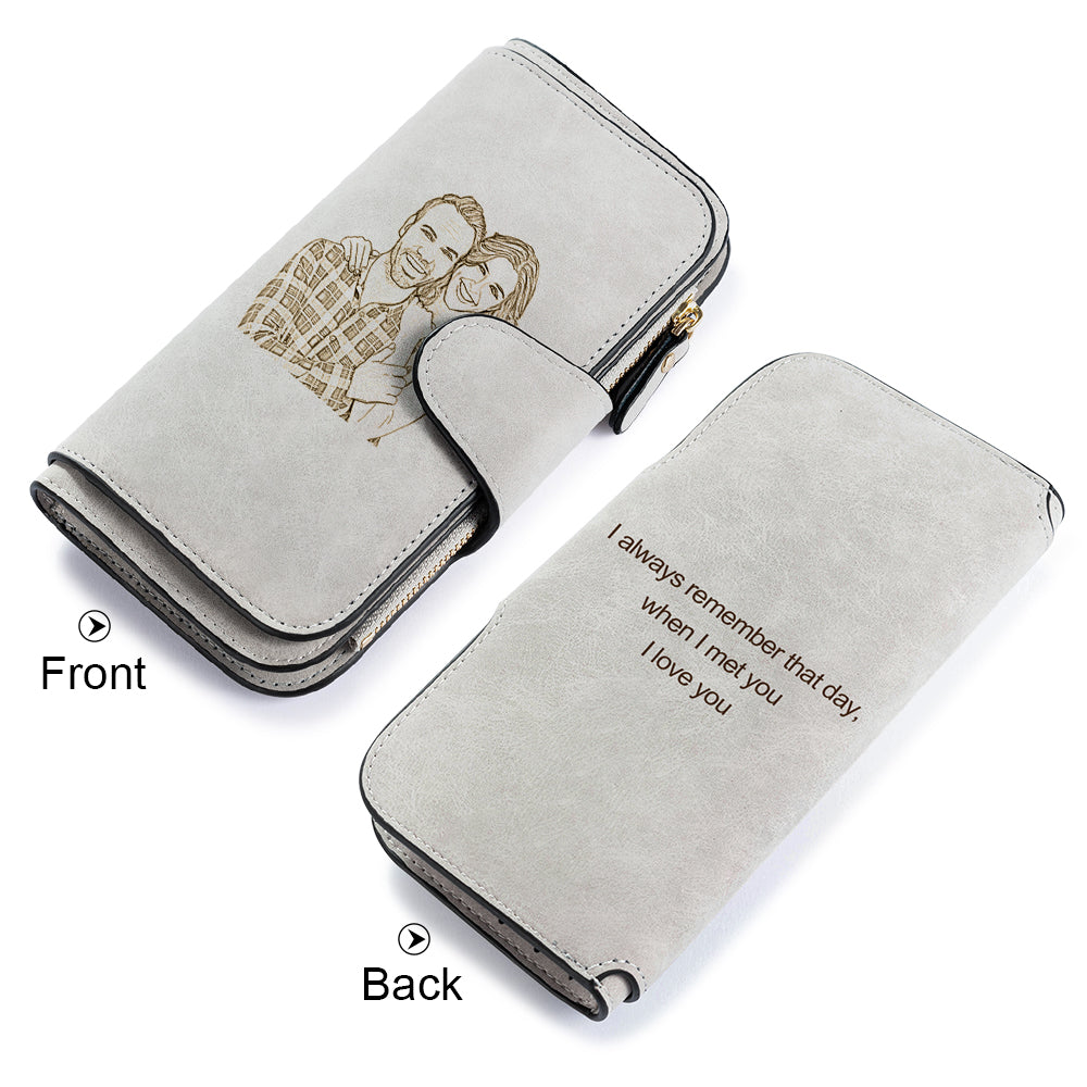 Women's Personalised Photo Engraved Light Grey Wallet Purse