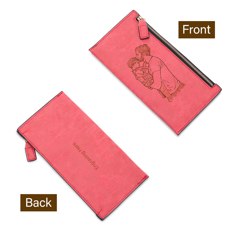 Personalised Photo Engrave Coral PU Leather Purse / Zip Up Pouch