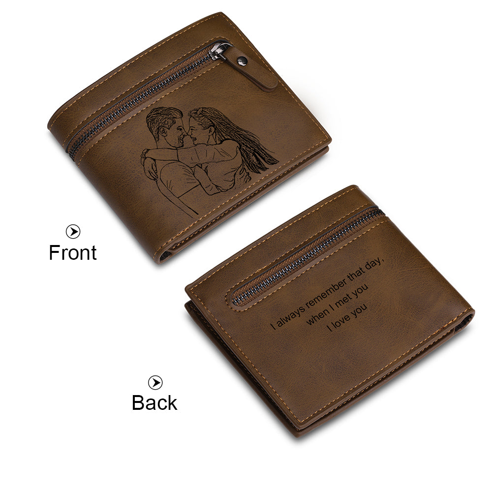 Men's Personalised Photo Engraved Dark Brown Wallet