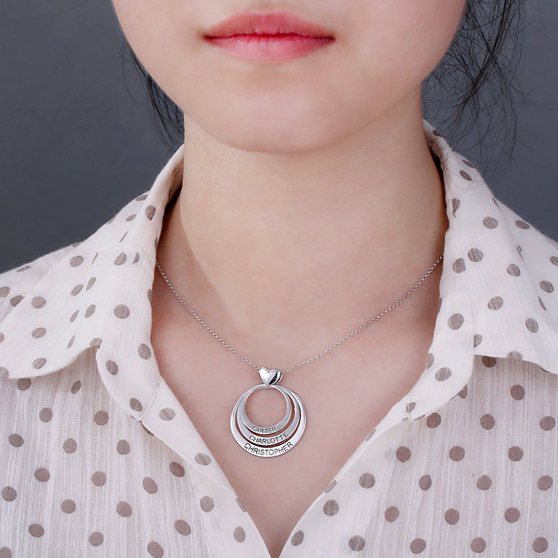 Personalised Family Stacked Rings Necklace with Heart