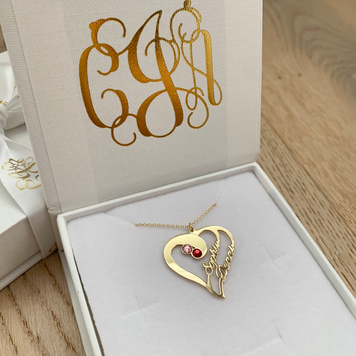 Names & Birthstones Personalised Heart Necklace