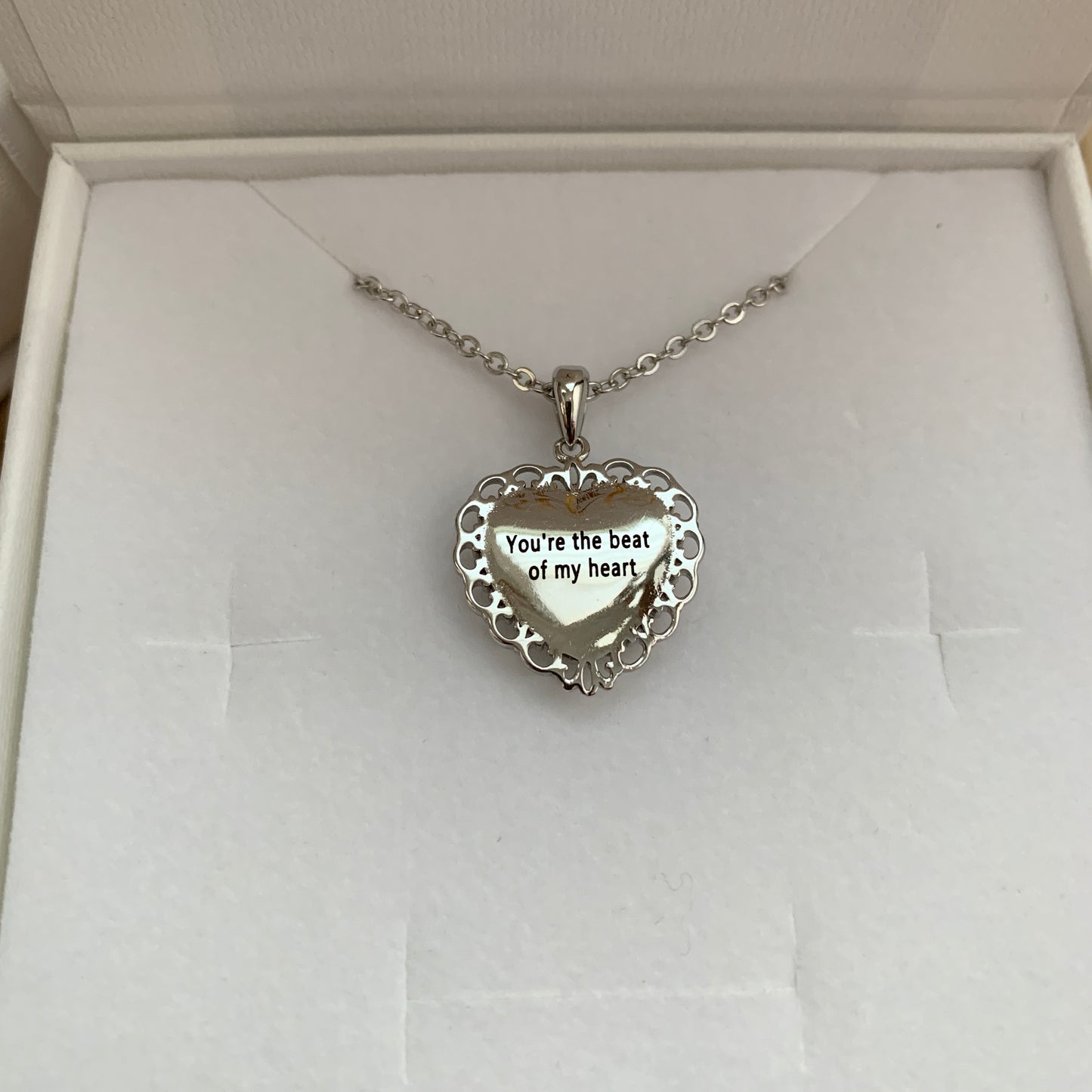 Rhodium Plated Personalised Photo Heart Necklace