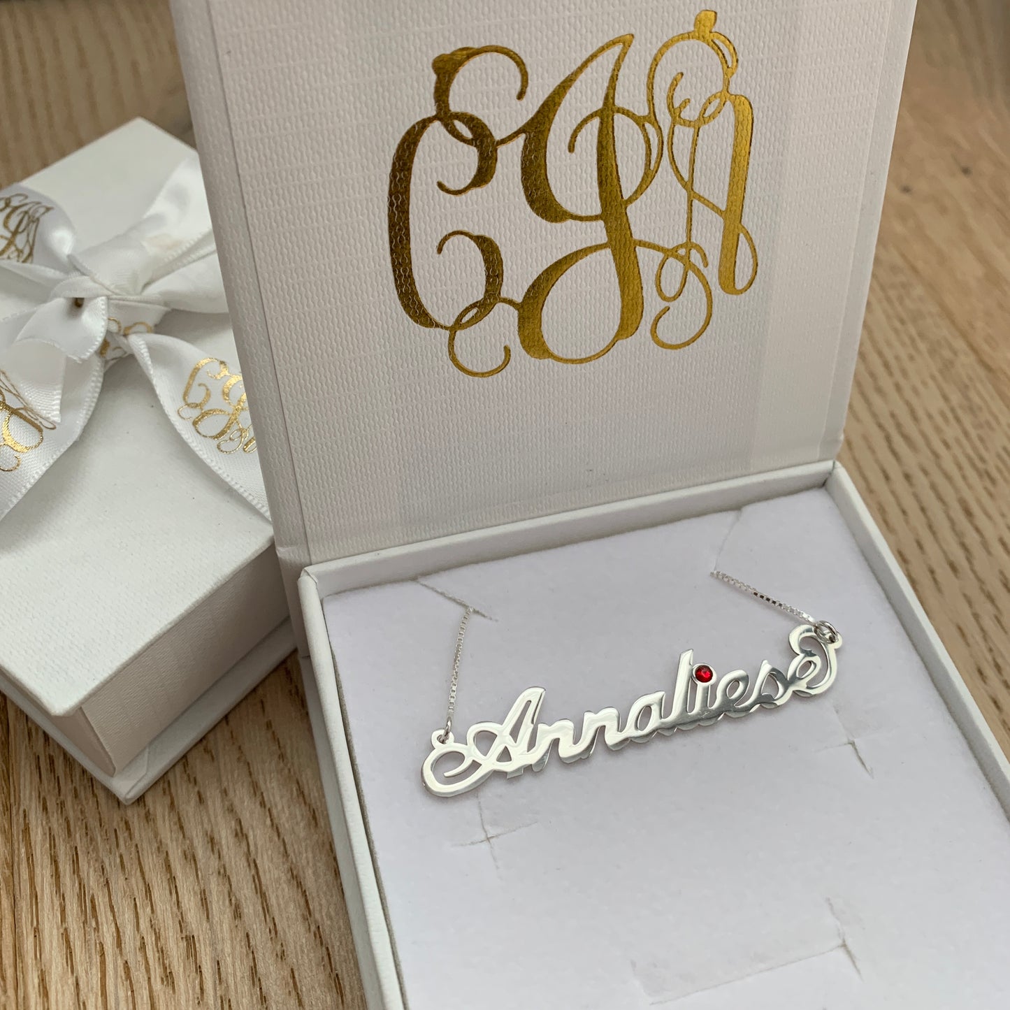 Carrie Style Name Personalised Necklace with Birthstone