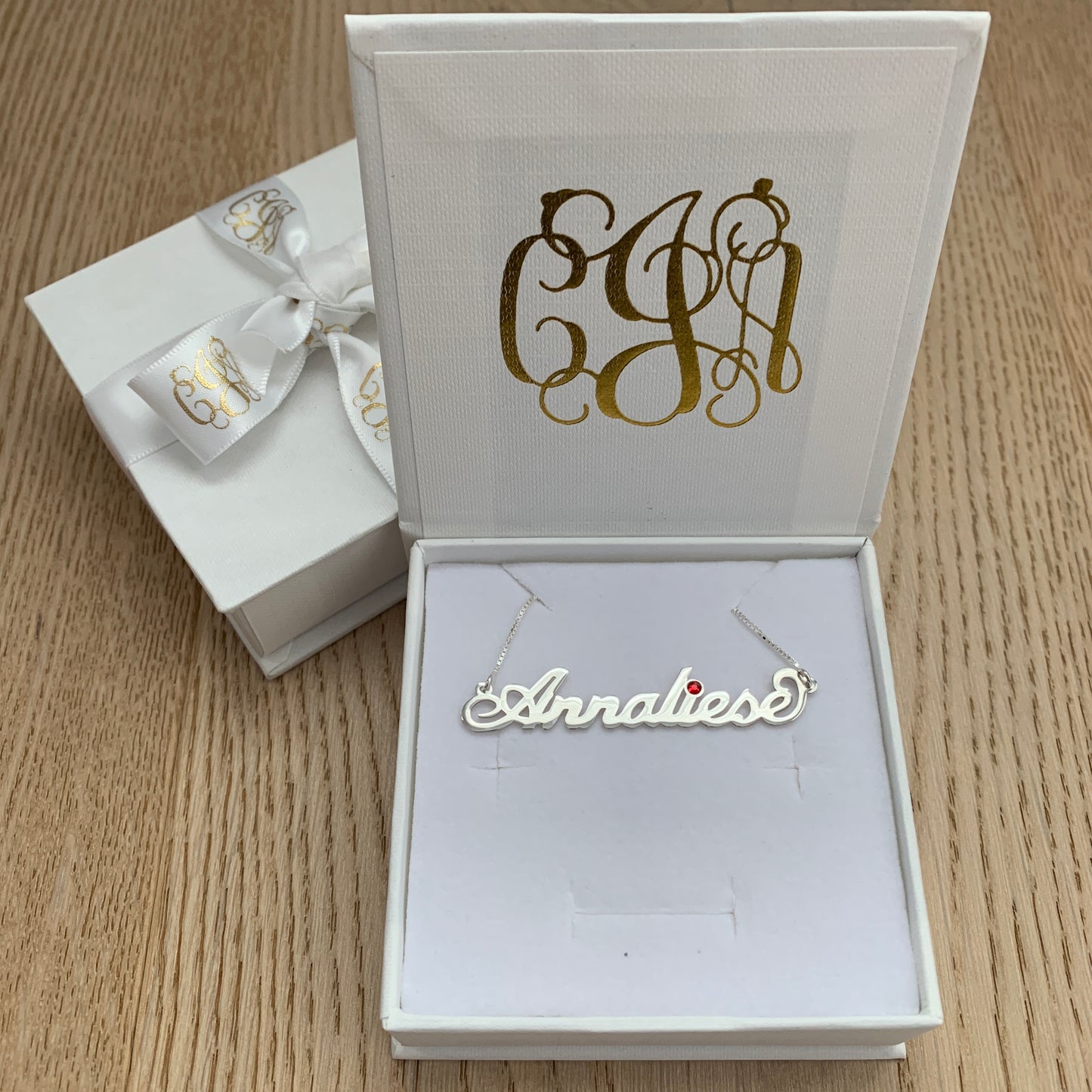 Carrie Style Name Personalised Necklace with Birthstone