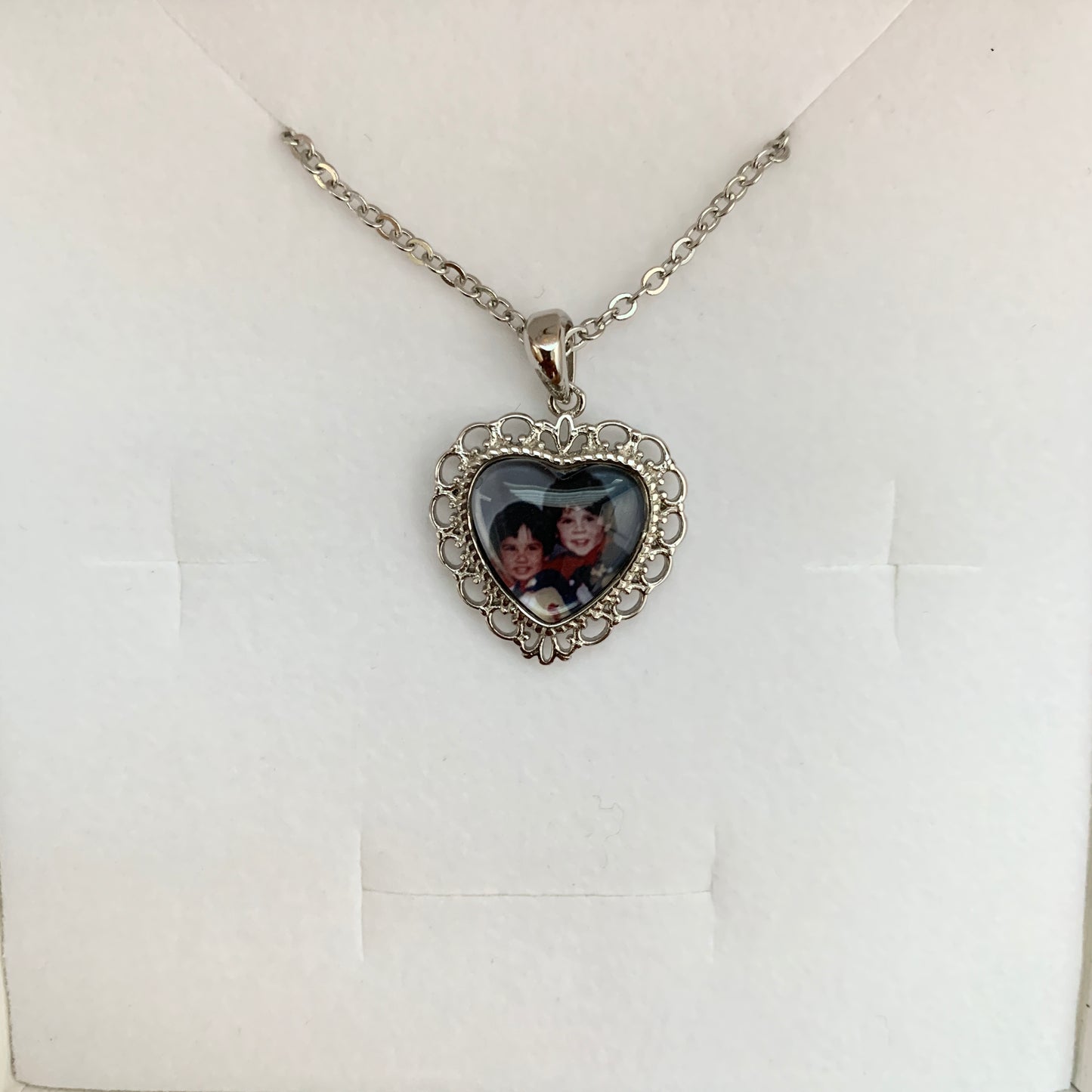 Rhodium Plated Personalised Photo Heart Necklace