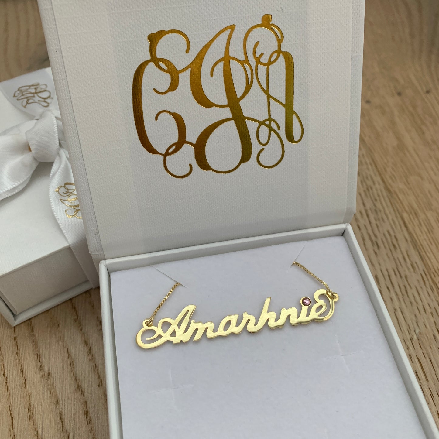 Carrie Style Name Personalised Necklace with Birthstone