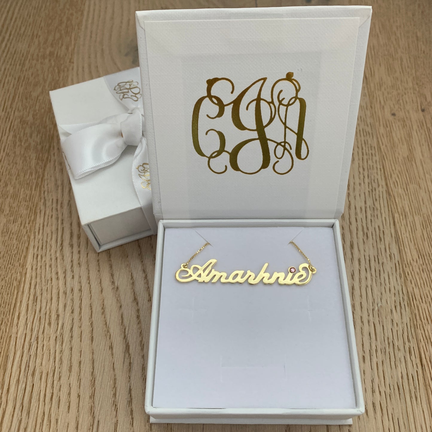 Carrie Style Name Personalised Necklace with Birthstone