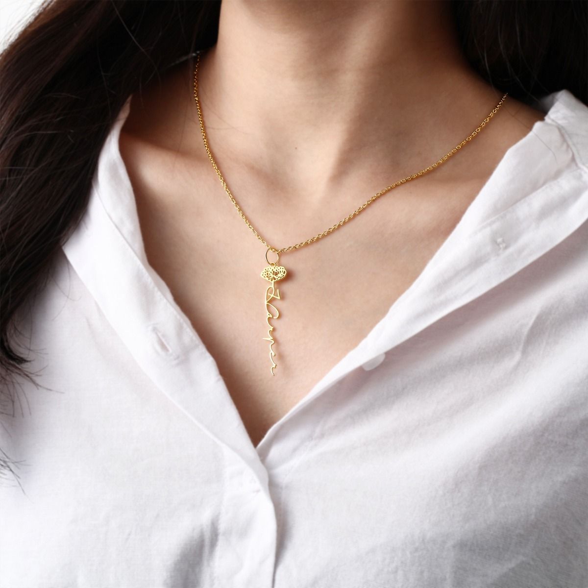 Personalised Birth Flower Name Necklace