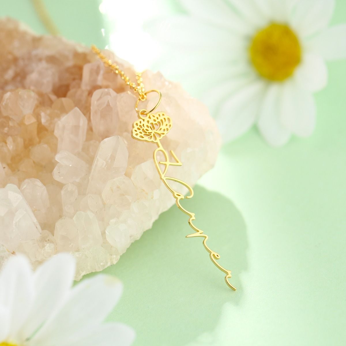 Personalised Birth Flower Name Necklace