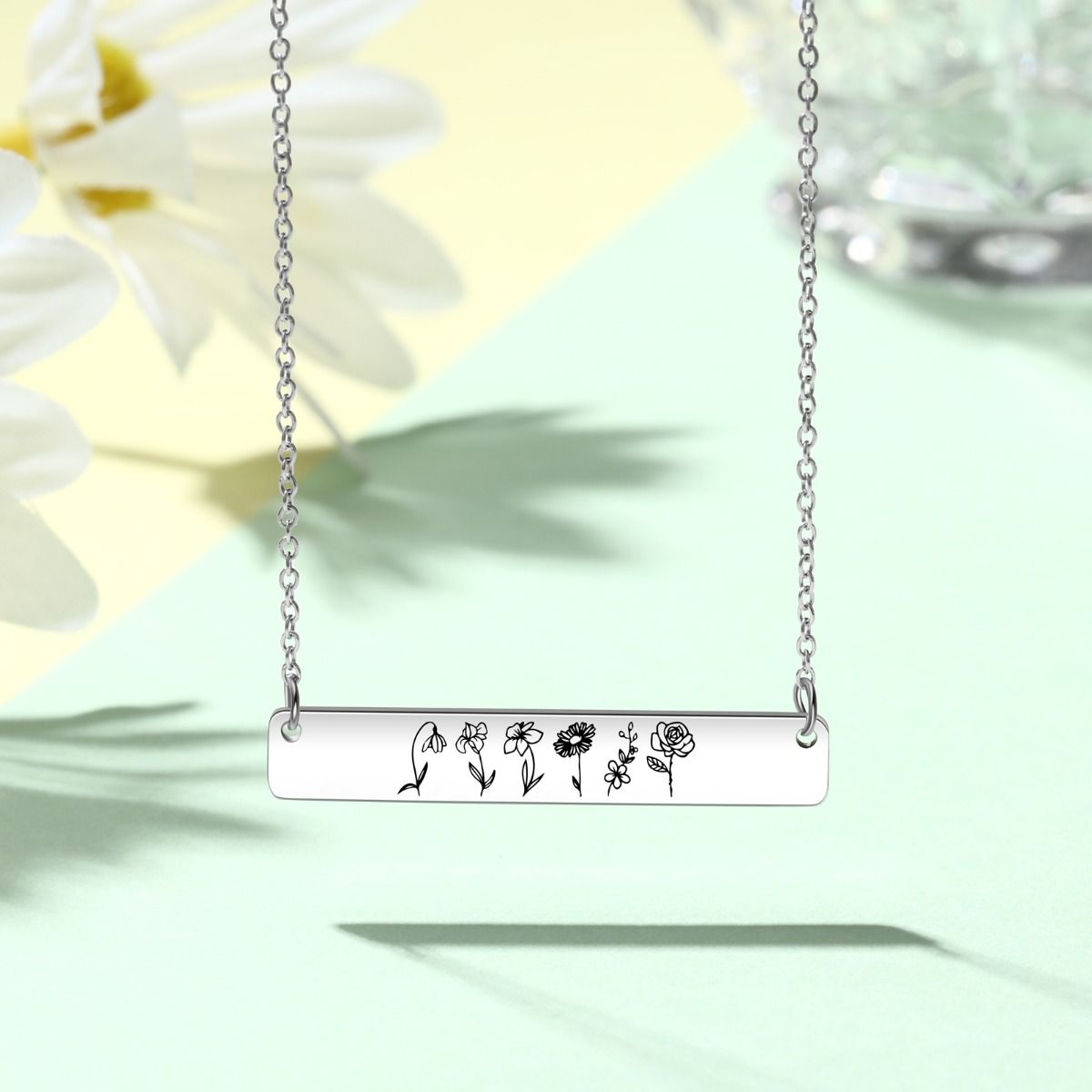 Personalised Birth Flower Bar Necklace