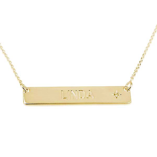 Personalised Script Bar Necklace with CZ