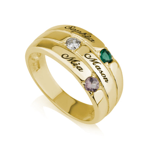 Personalised Three Names and Birthstones Stacker Ring