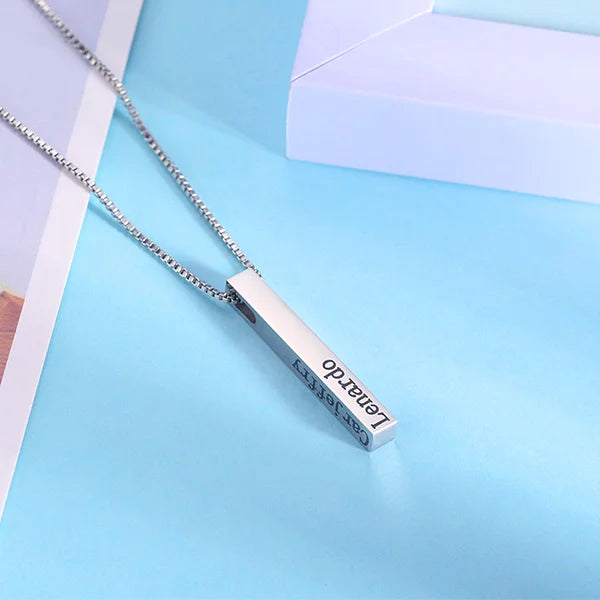 Men's Personalised 4 Sides Engraved Bar Necklace